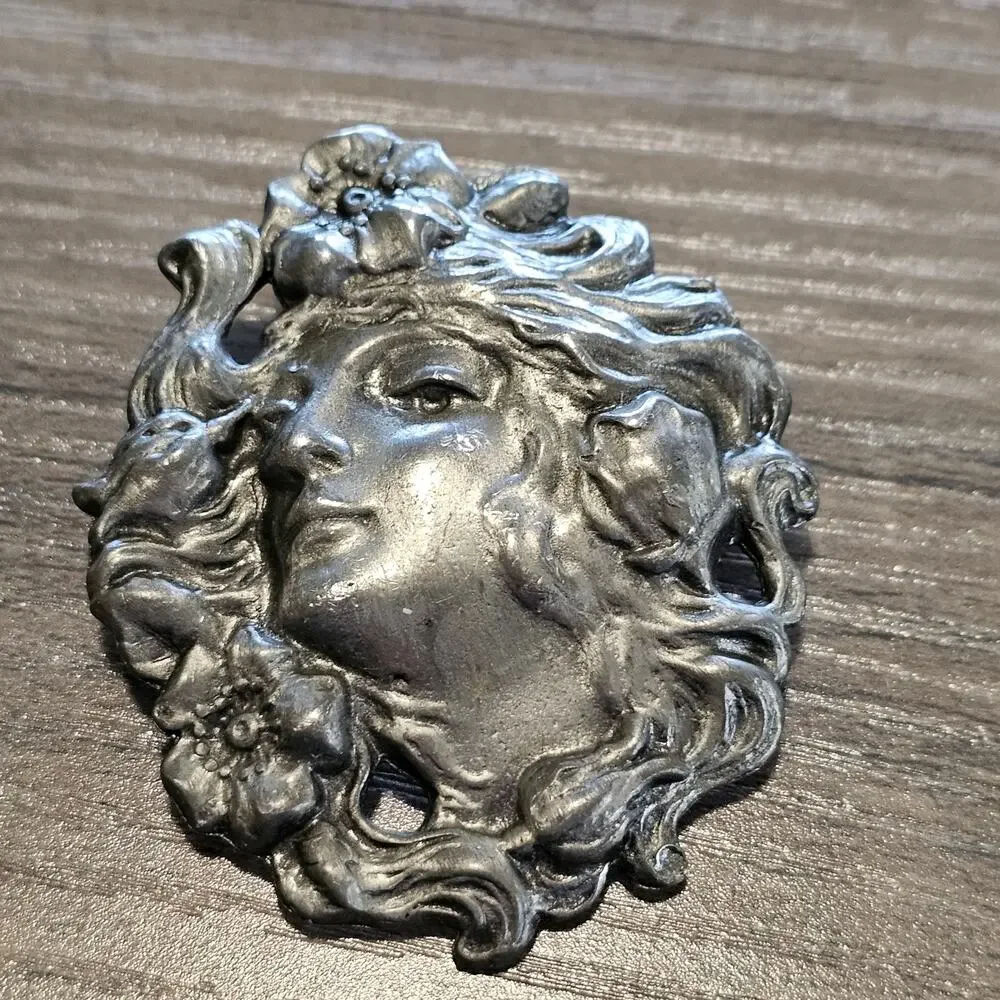 Vintage Art Nouveau Silver Woman Profile Figural Brooch